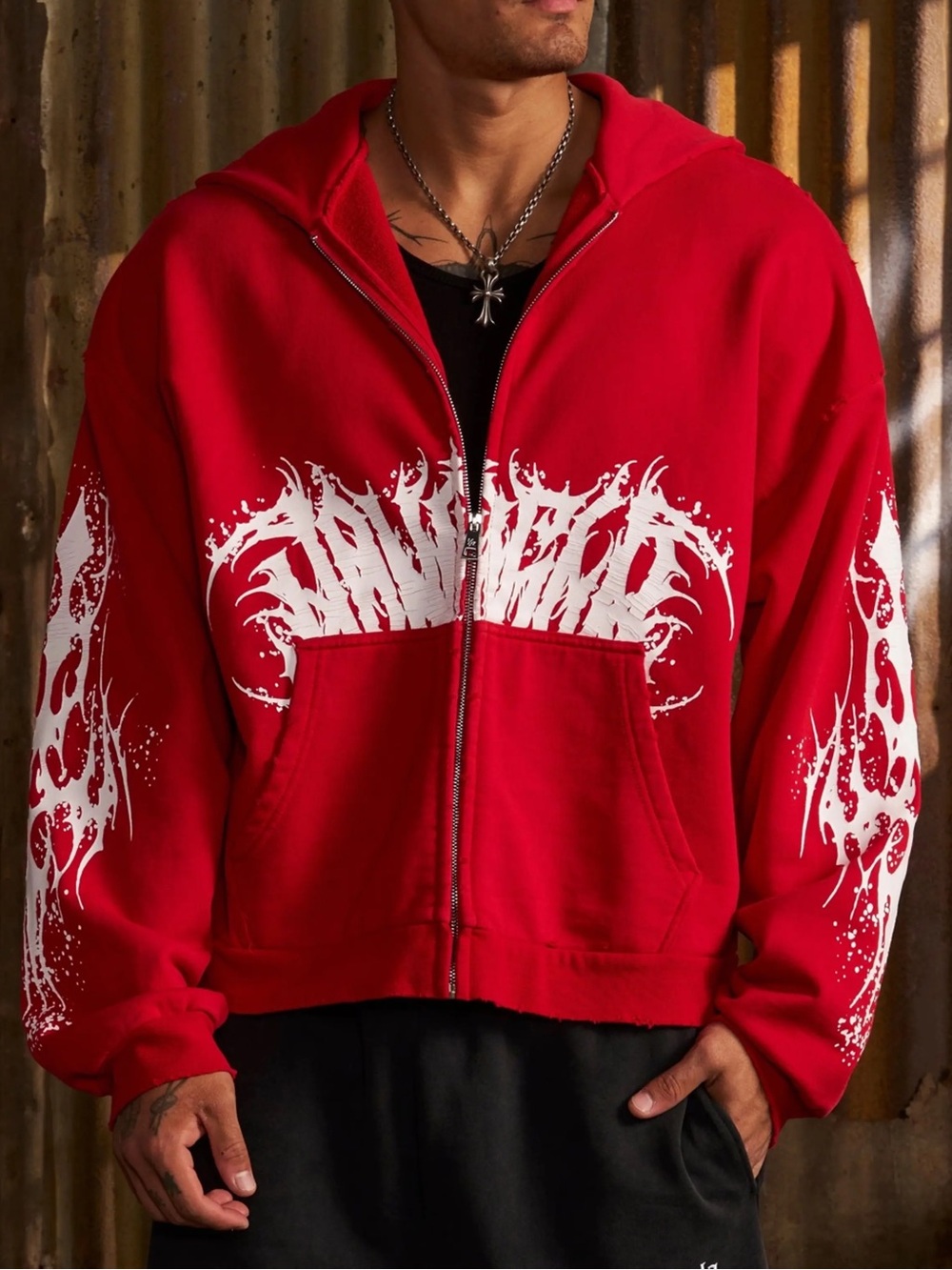 YoungLA Red Venom Zip Up Hoodie - S